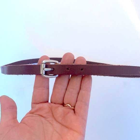 Thin Leather Belt - Mahogany Brown - silver hardware - Picture 1 of 5